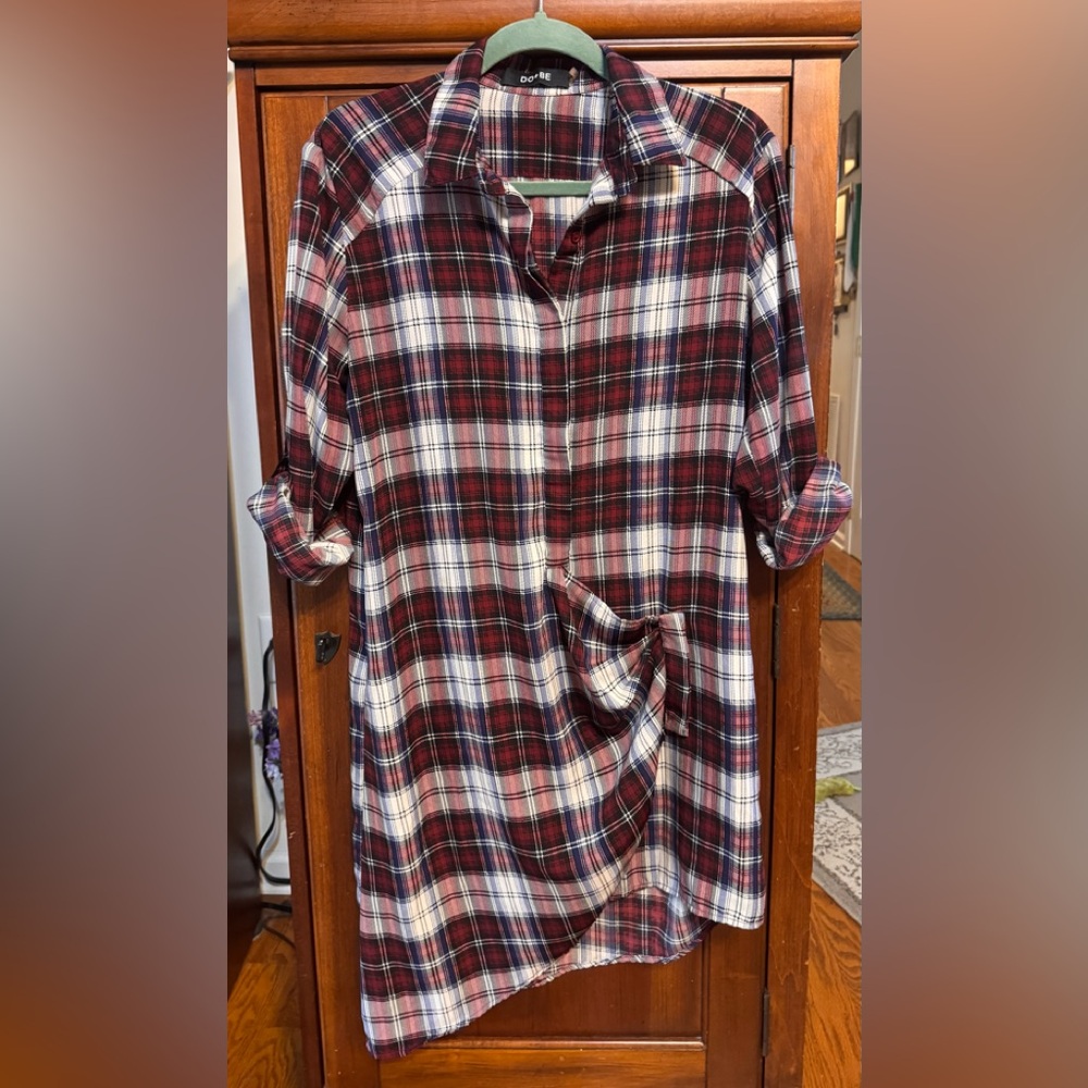 DO+BE Red and Blue Plaid Tunic Top
